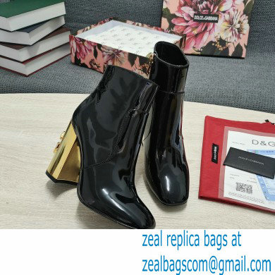 Dolce  &  Gabbana Heel 10.5cm Leather Ankle Boots Patent Black with DG Karol Heel 2021